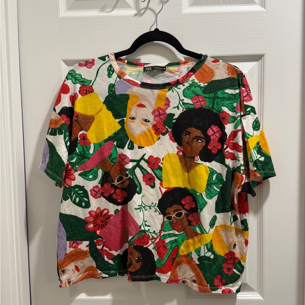 Unique Zara Colorful Abstract International Top Hawaiian Flowers Women’s L